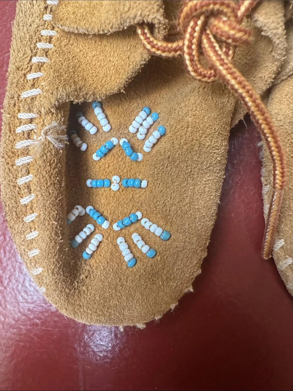Kids Suede Moccasin Booties in Tan with Bead Detail